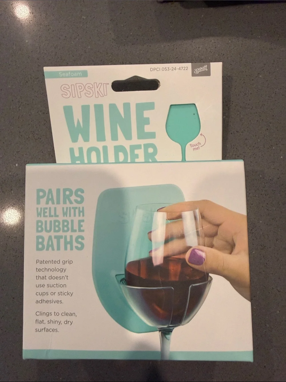 Seafoam Wine Holder - suctions to side of tub/shower